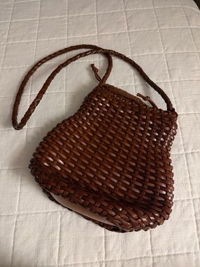 Woven Brown Crossbody Bag with Braided Strap
